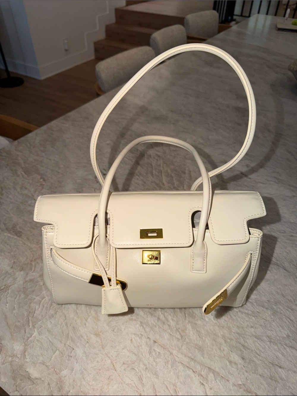 JW PEI Cream Leather Satchel with Gold Hardware
